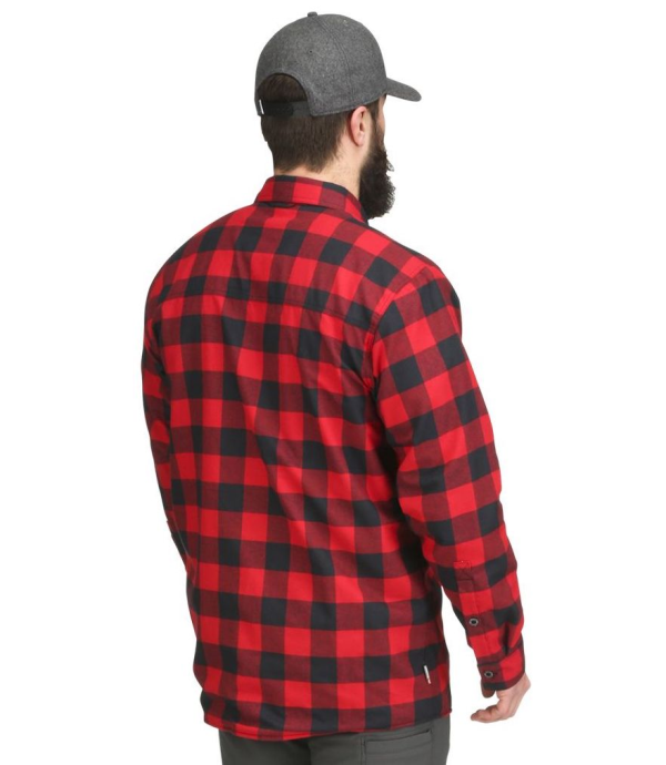 Simms Coldweather Shirt Red Buffalo Plaid Model Back Simms Coldweather Shirt Red Buffalo Plaid Model Back